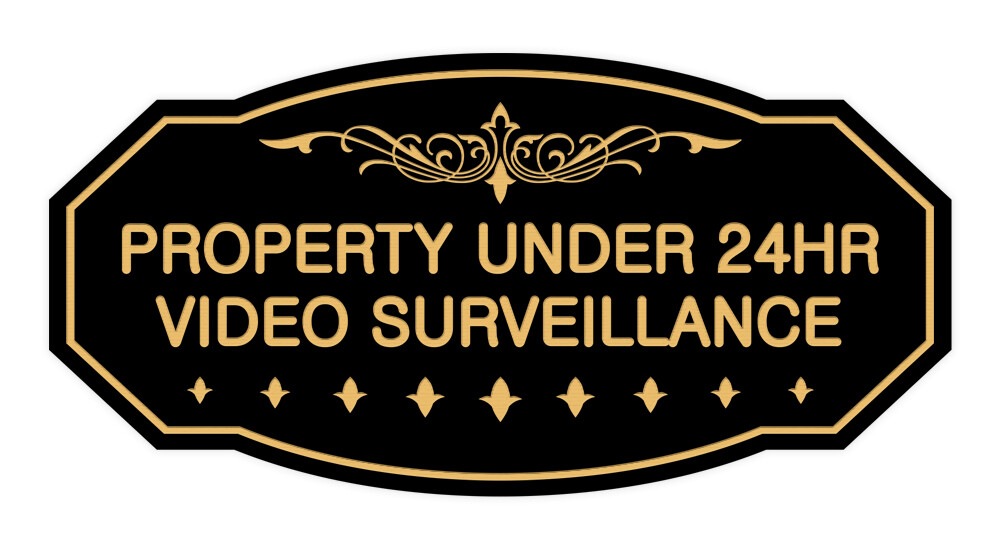 Victorian Property Under Surveillance Sign (Black /Gold) – Small 3″ X 6″