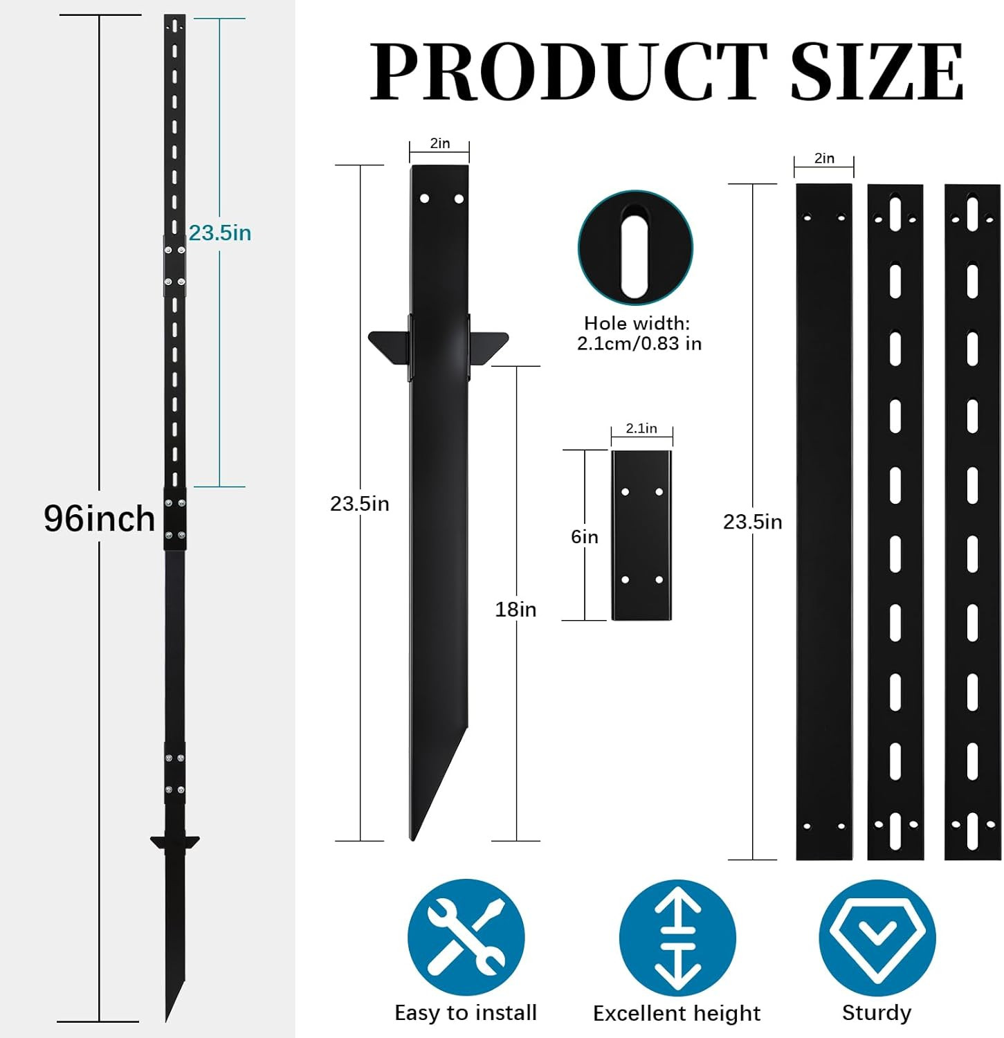 8FT Heavy Duty Yard Sign Stakes, Black Powder Coated Steel Sign Posts for Outsid