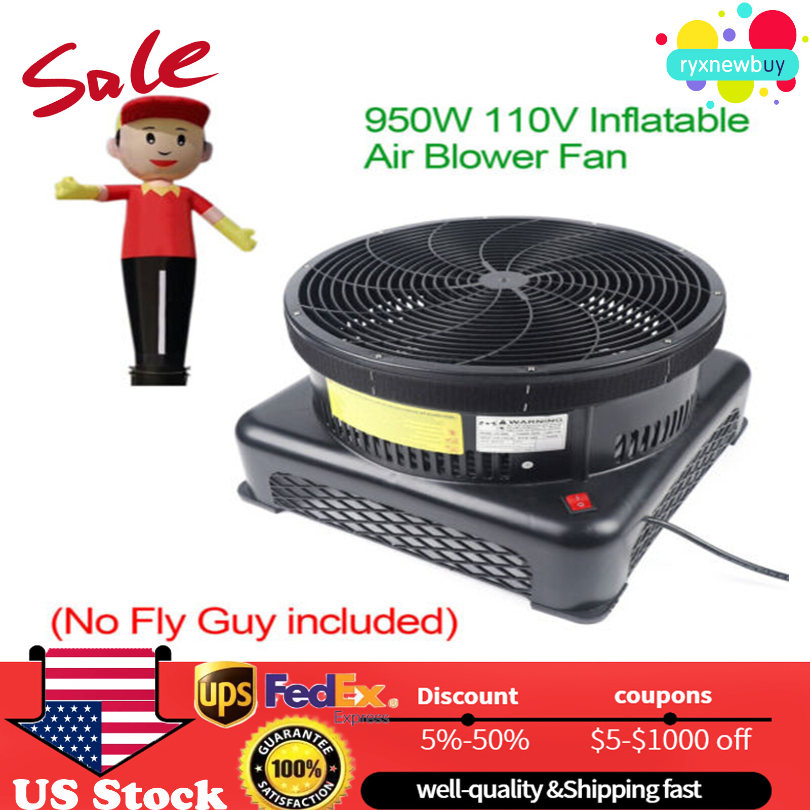 17.7″ Air Blower Fan Fit Inflatable Wind Dancer Tube Man Fly Guy Sky Puppet 950W