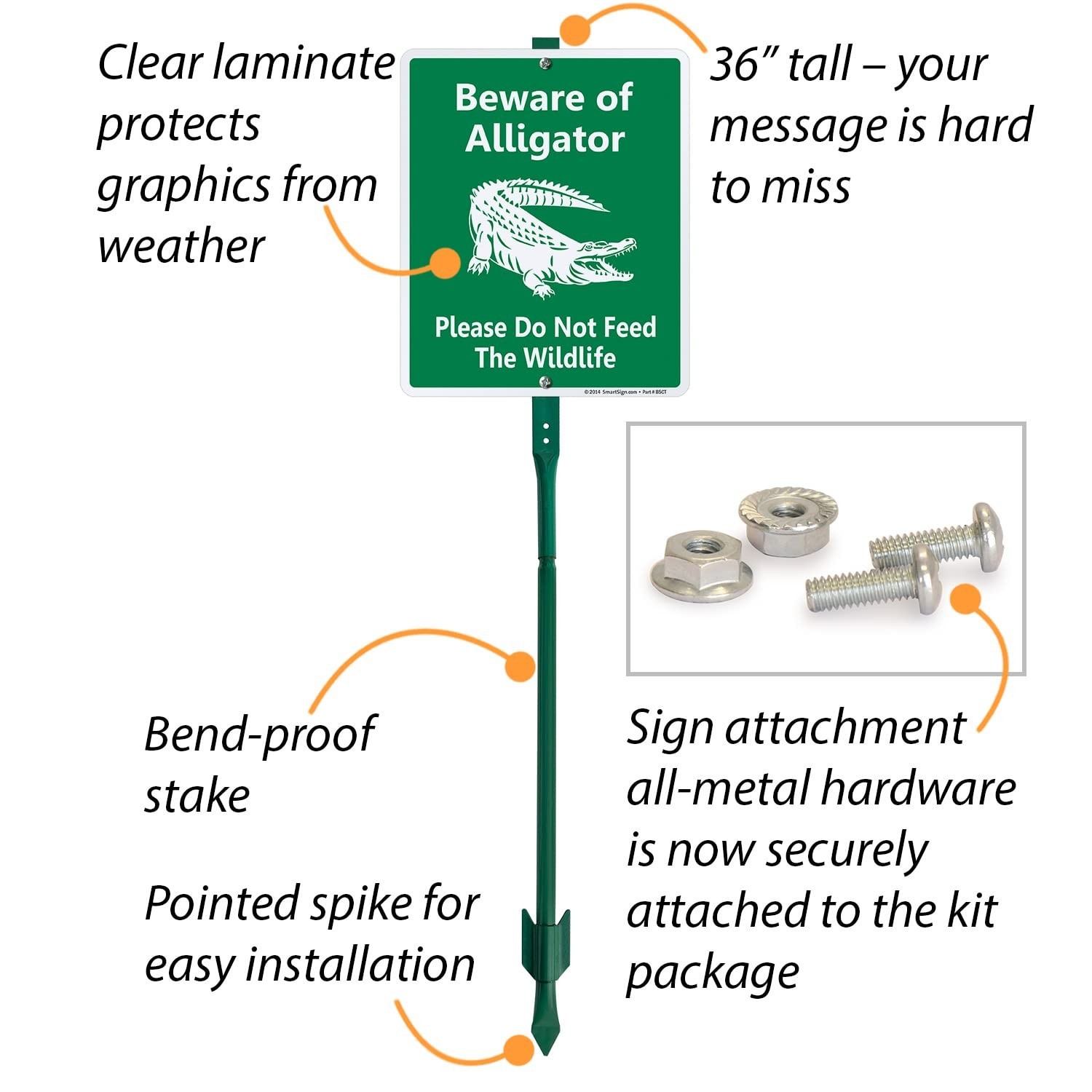 Beware of Alligator Lawn Sign – Do Not Feed Wildlife, 12x10in, Rustproof Aluminu