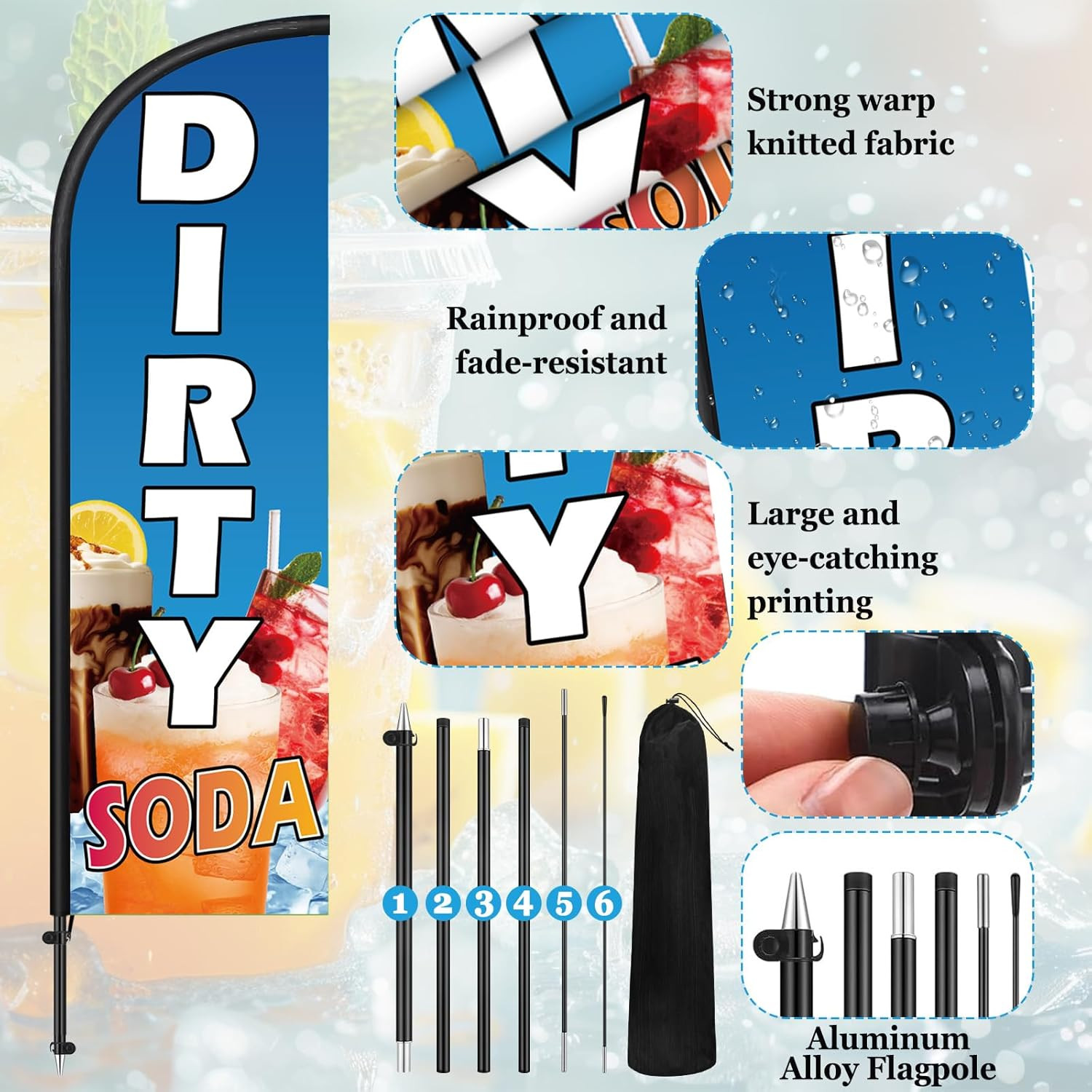 2 Pack Dirty Soda Feather Flag 7 Ft Advertising Swooper Flag Sign Windless Dirty