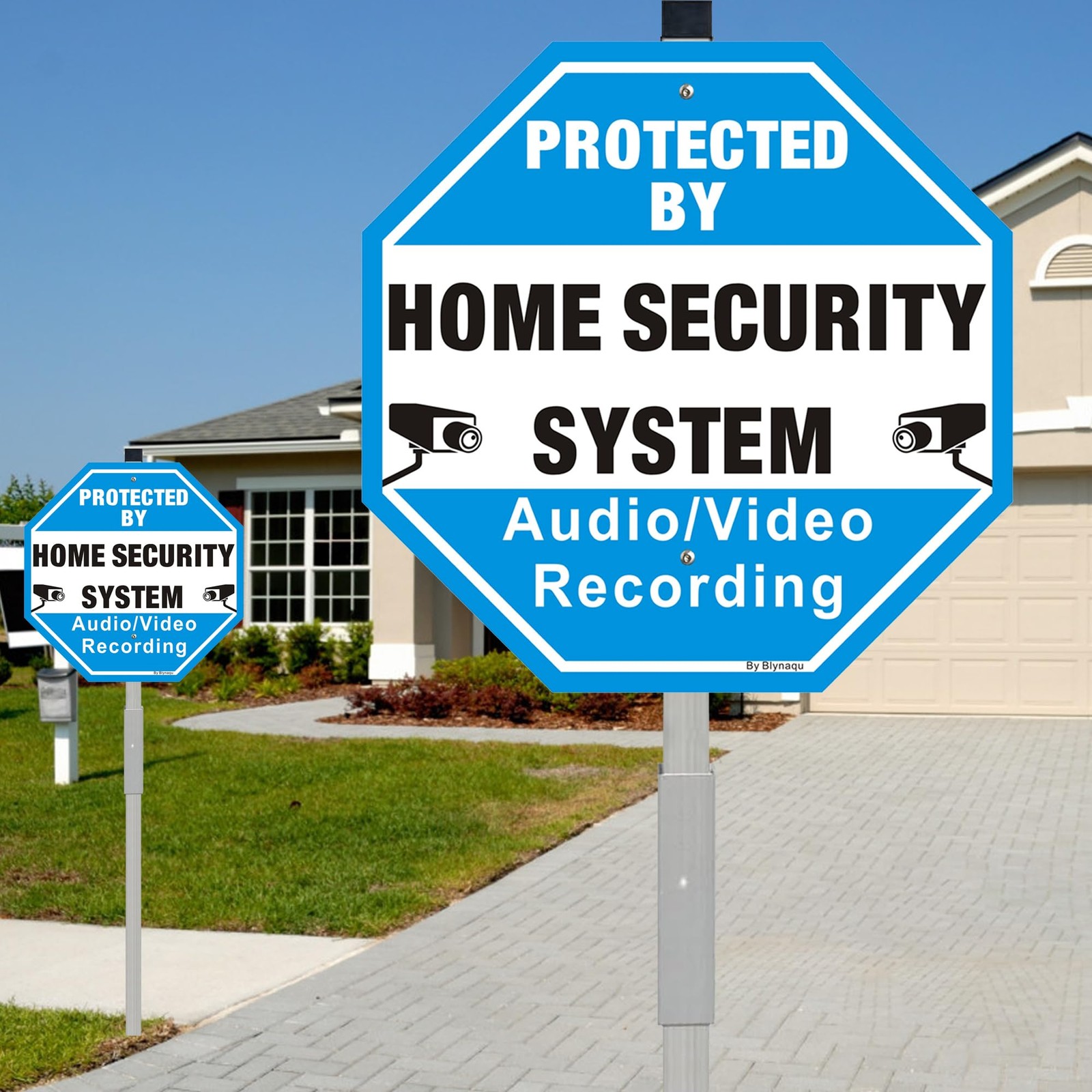 2Pack Protected By Home Security System Signs with 36″ Alloy Stakes, 12″ x 12…