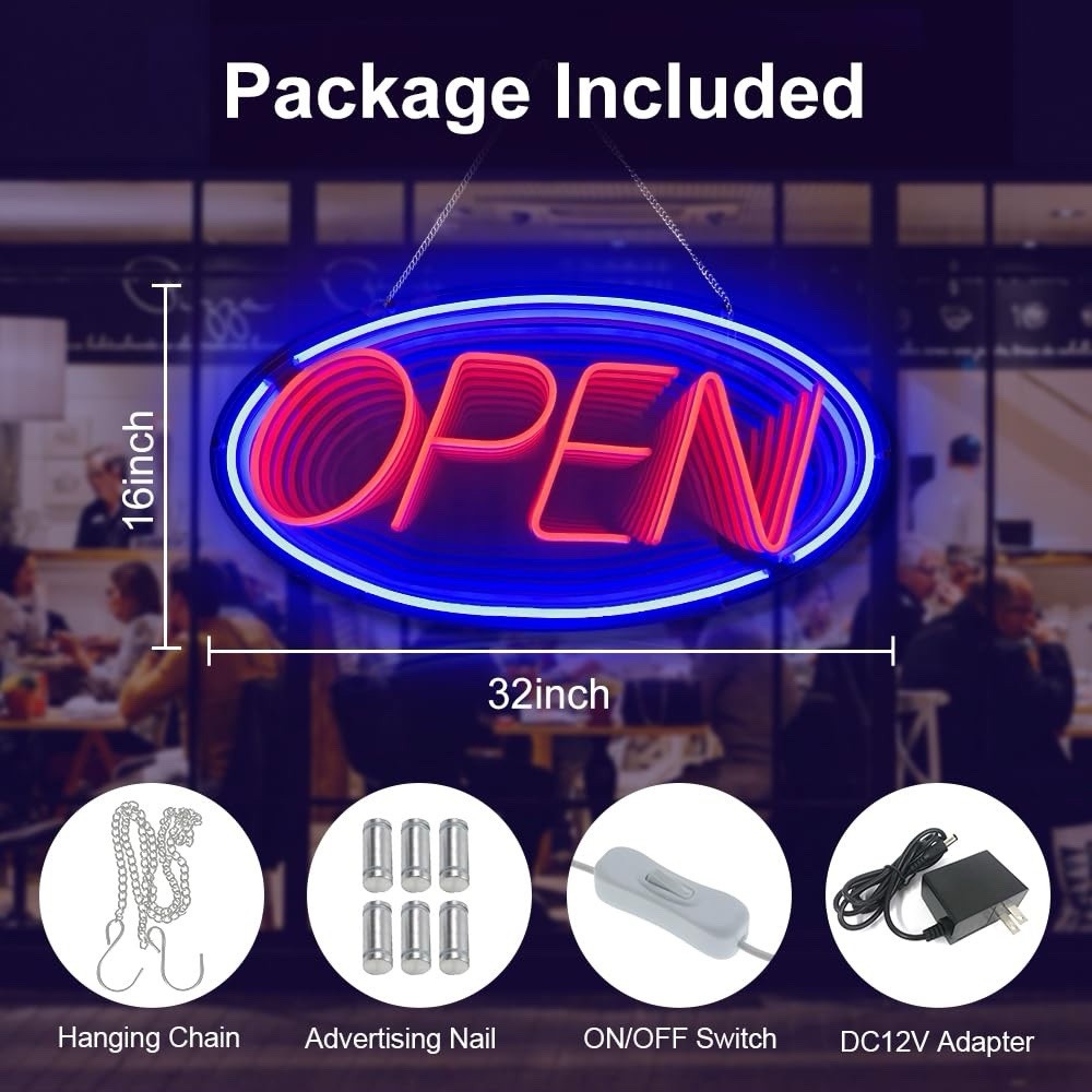 OPEN Signs for Business – Neon Sign for Business Ultra Bright LED, ON/OFF Switch
