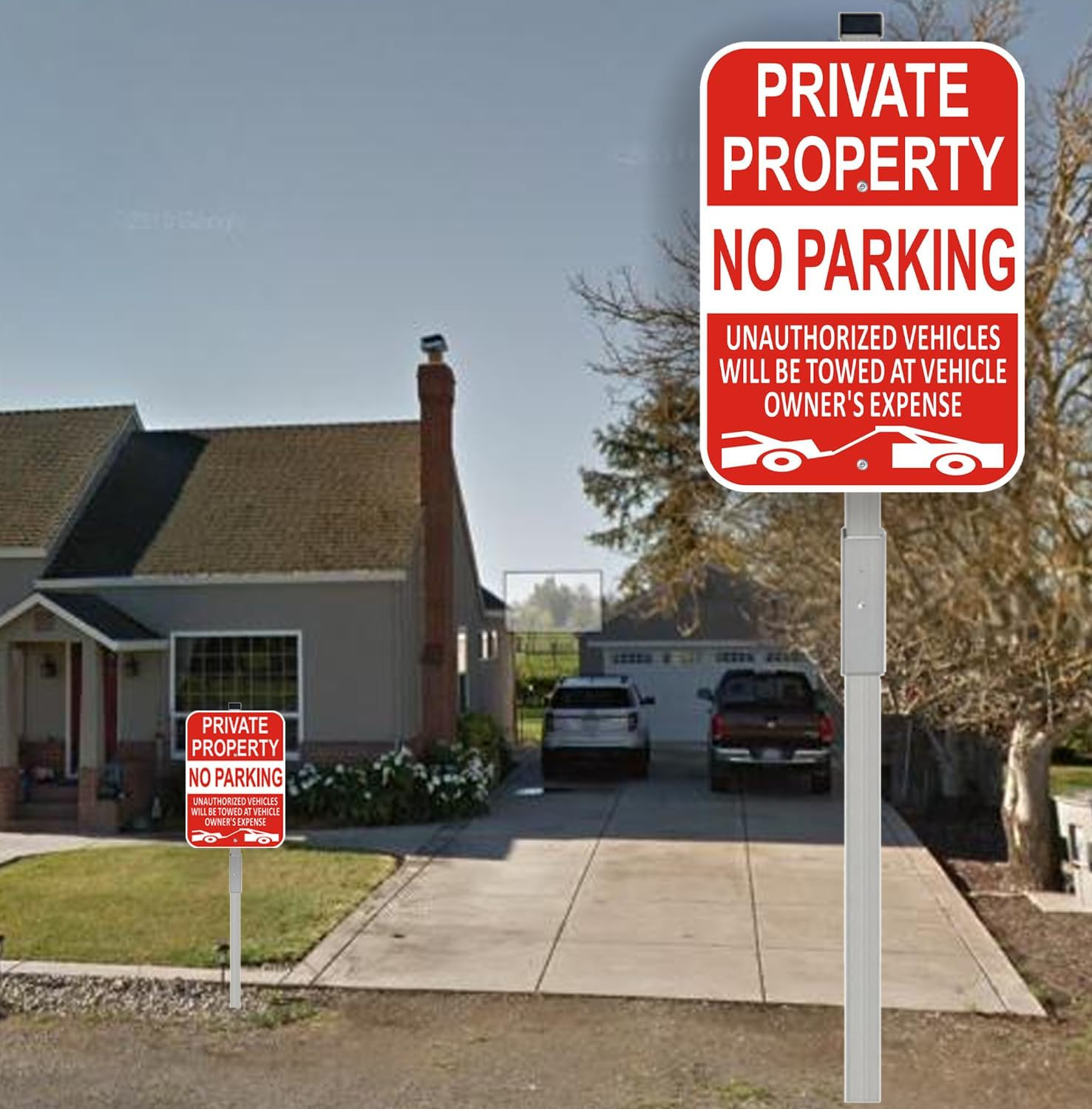 Large Private Property No Parking Sign with Stake – 2 Pack, Reflective Aluminum