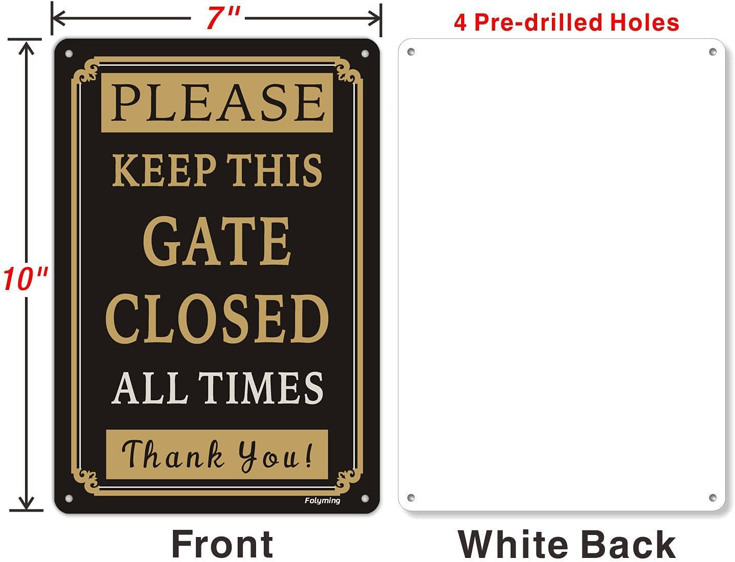 2 Pack Please Keep Gate Closed at All Times Signs 10 X 7 Inches Metal Reflective