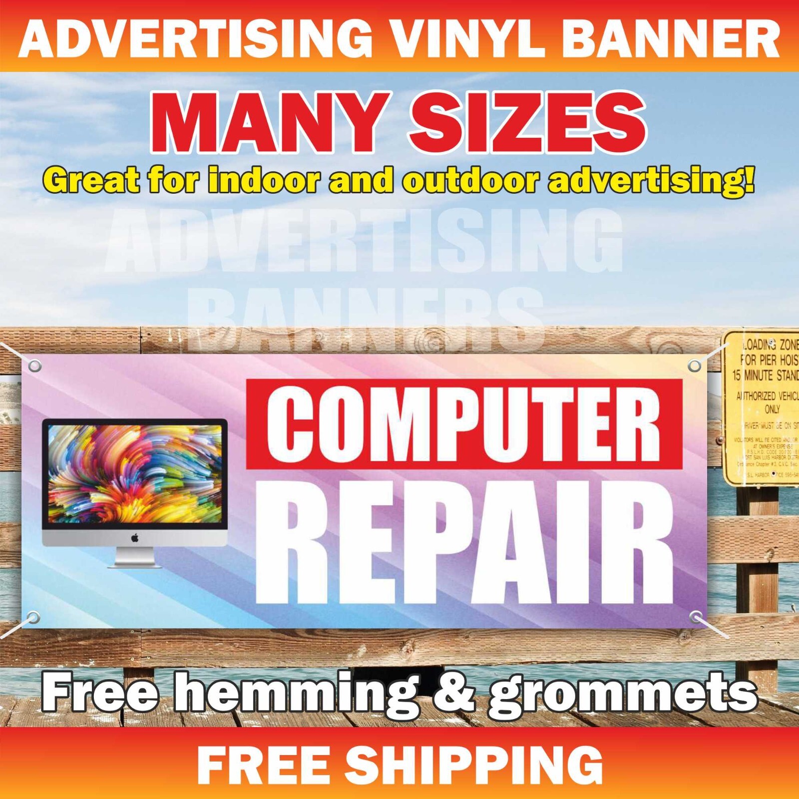 COMPUTER REPAIR Advertising Banner Vinyl Mesh Sign service diagnostics phone fix