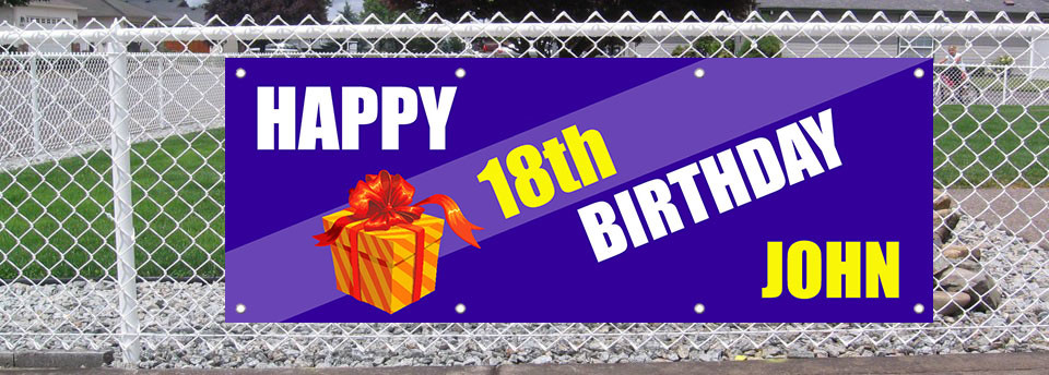 Happy 18Th Birthday Custom Name 13 Oz Vinyl Banner Sign With Grommets