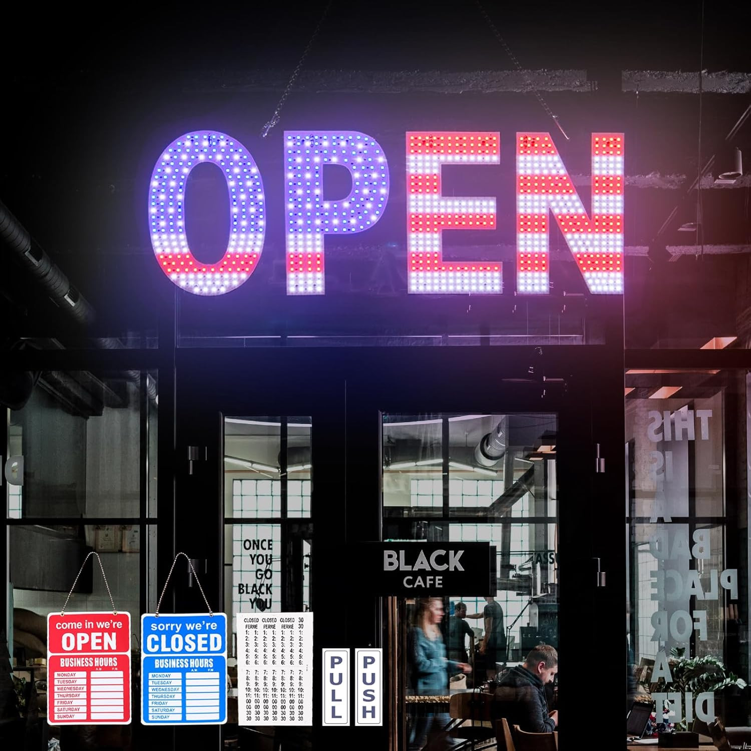 LED Open Signs for Business, 30″L X 10″W Inch Large Led Open Sign with 3 Scen…