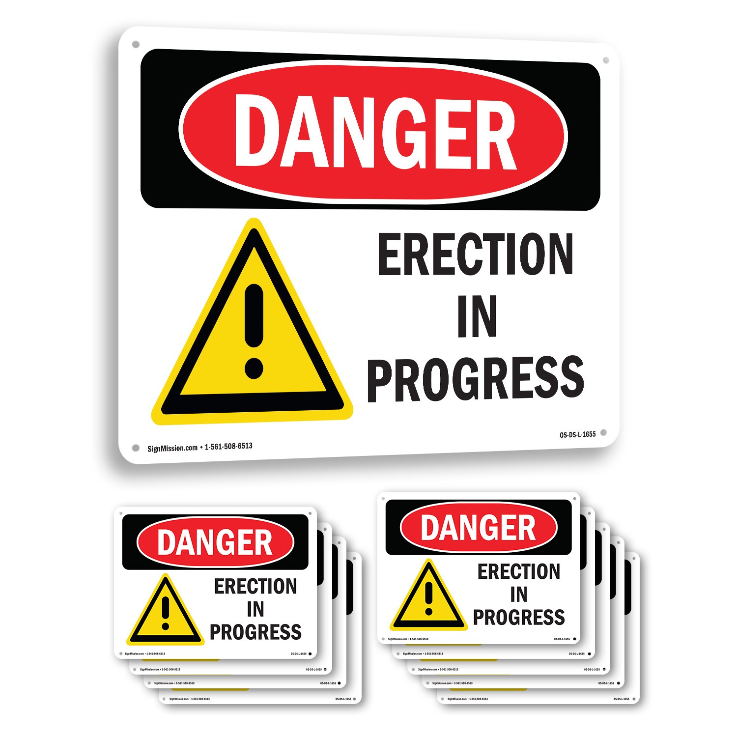 Erection In Progress OSHA Danger Sign Metal, Plastic, Or Decal – 5 or 10 Pack