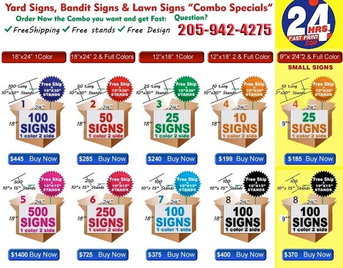 10 24×18 Full Color, Double Sided Custom Yard Signs This includes 30″in Stakes