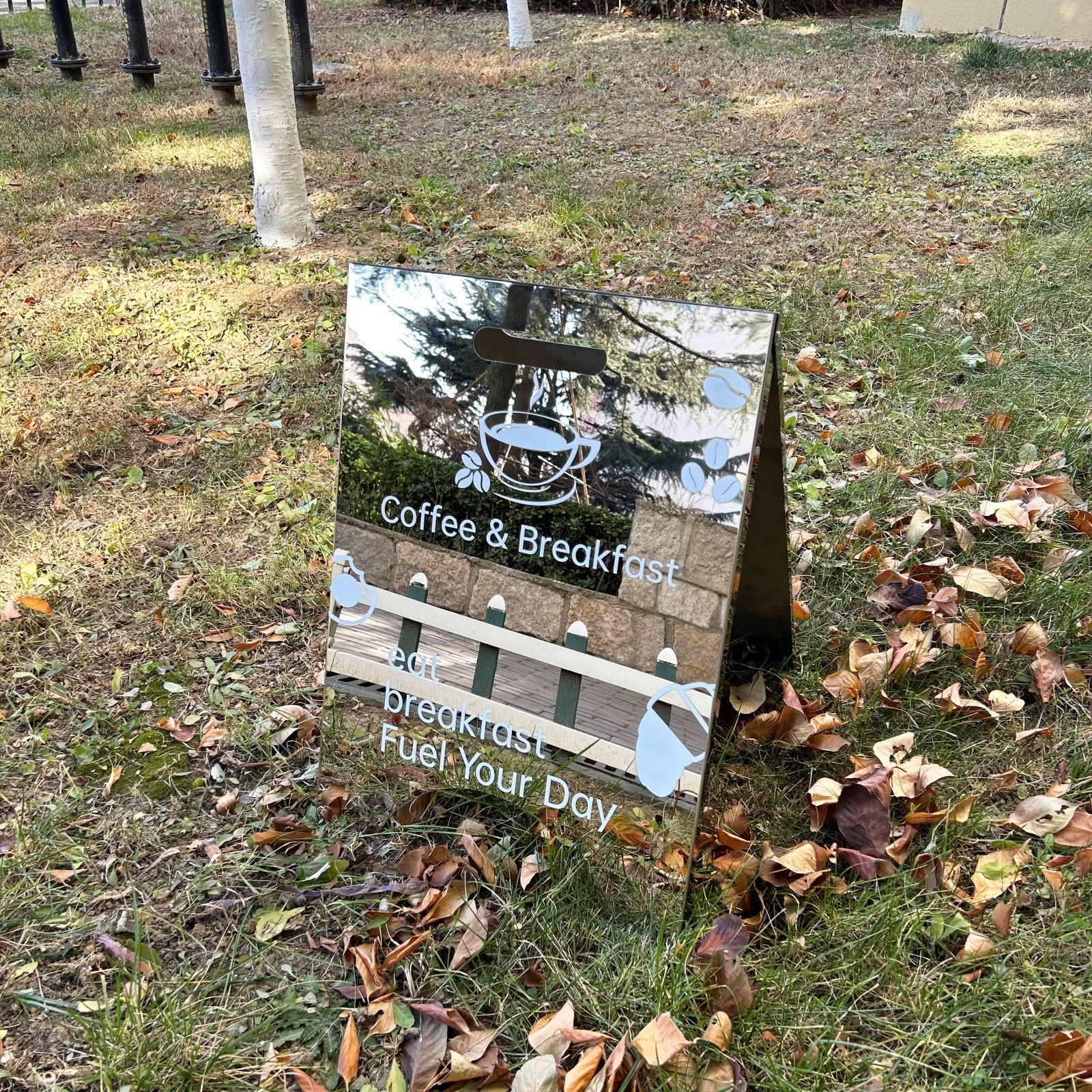 Custom Premium A-Frame Sign Mirror Stainless Steel Store Front Sign Pavement
