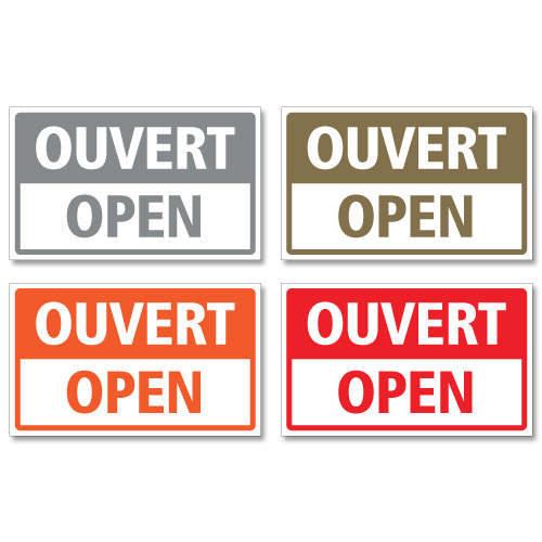 FRENCH & ENGLISH OPEN & CLOSED RIGID HANGING SIGN, SHOP WINDOW DOOR – ANY COLOUR