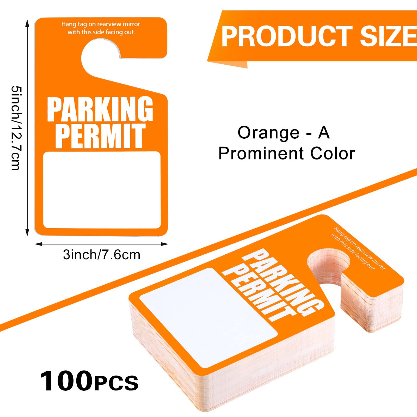 100 Pack Parking Permit Hang Tags Plastic 2.99 x 5 inch, Orange
