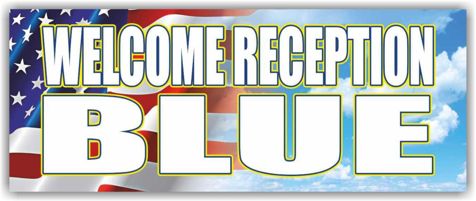 WELCOME RECEPTION BLUE Advertising Banner Vinyl Mesh Sign DIRECTIONAL Attention
