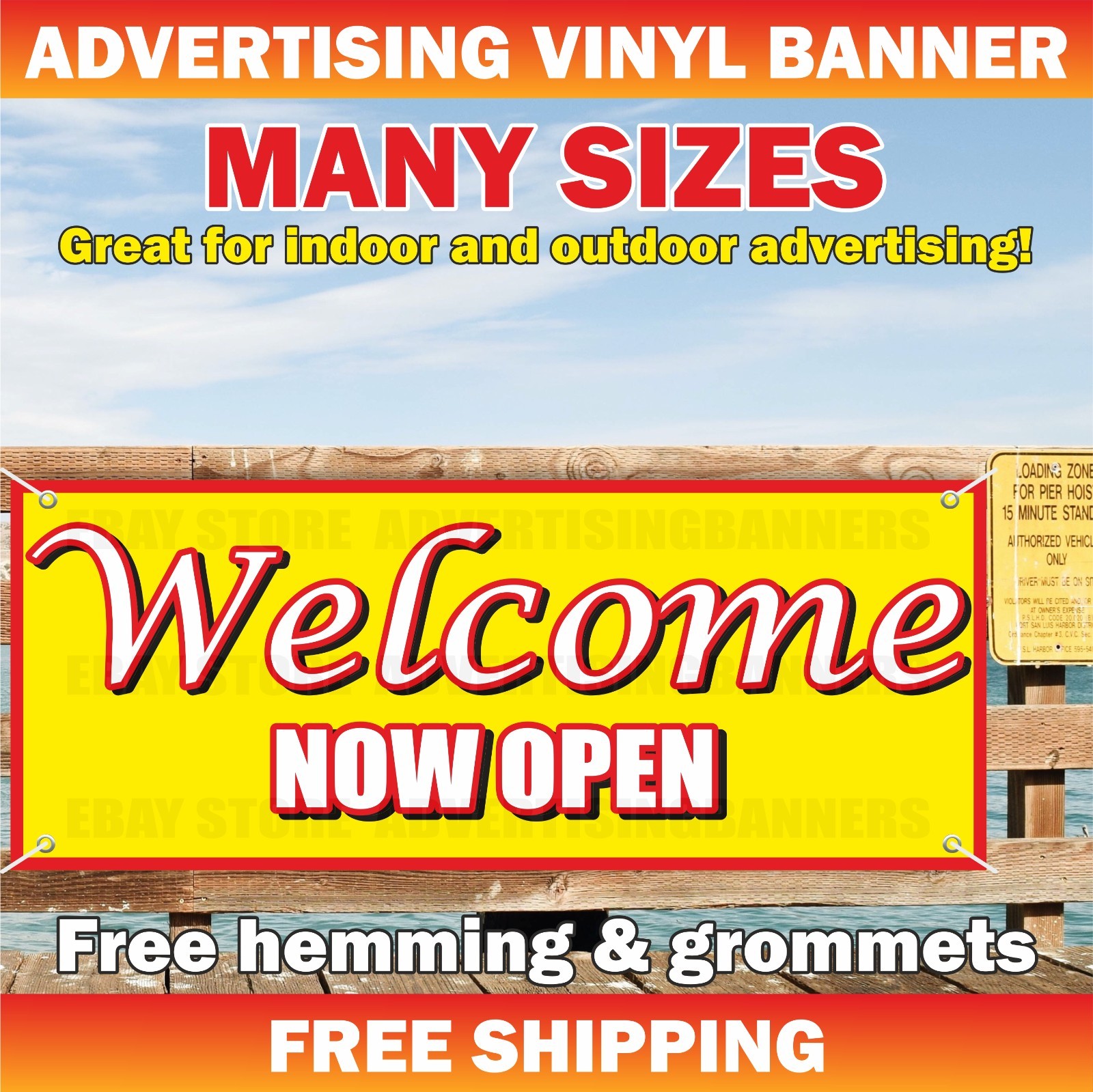 WELCOME NOW OPEN Advertising Banner Vinyl Mesh Sign OPEN 24 HOURS Grand Opening