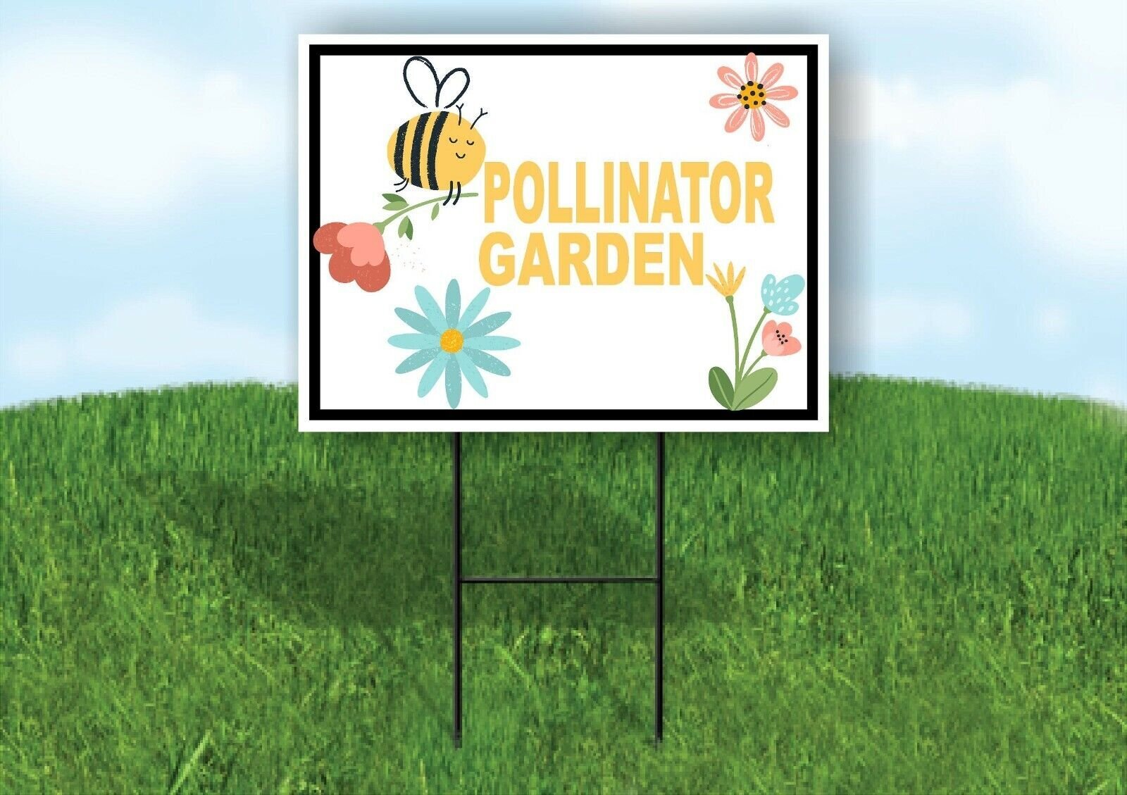 POLLINATOR GARDEN BEE Yard Sign with Stand LAWN SIGN