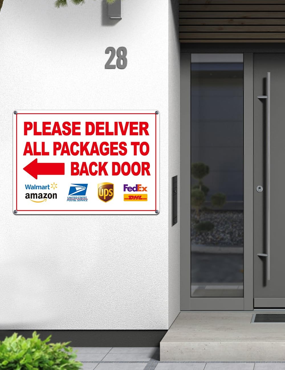 2 Pack Please Deliver All Packages to Back Door Sign Left Right Arrows