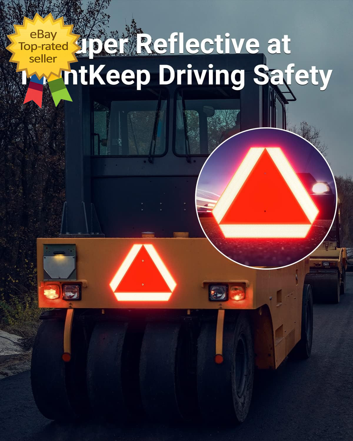 Slow Moving Vehicle Sign 14 x 16 Reflective Aluminum Safety Triangle for Cart