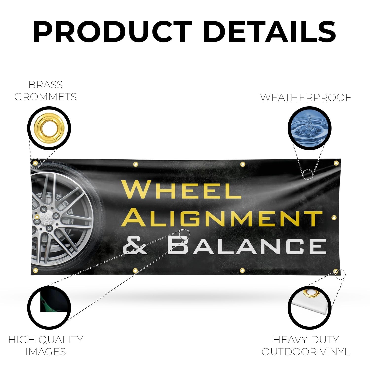 SignMission B-96-30940 Wheel Alignment & Balancing Banner 36″ x 96″ 13 oz Vinyl