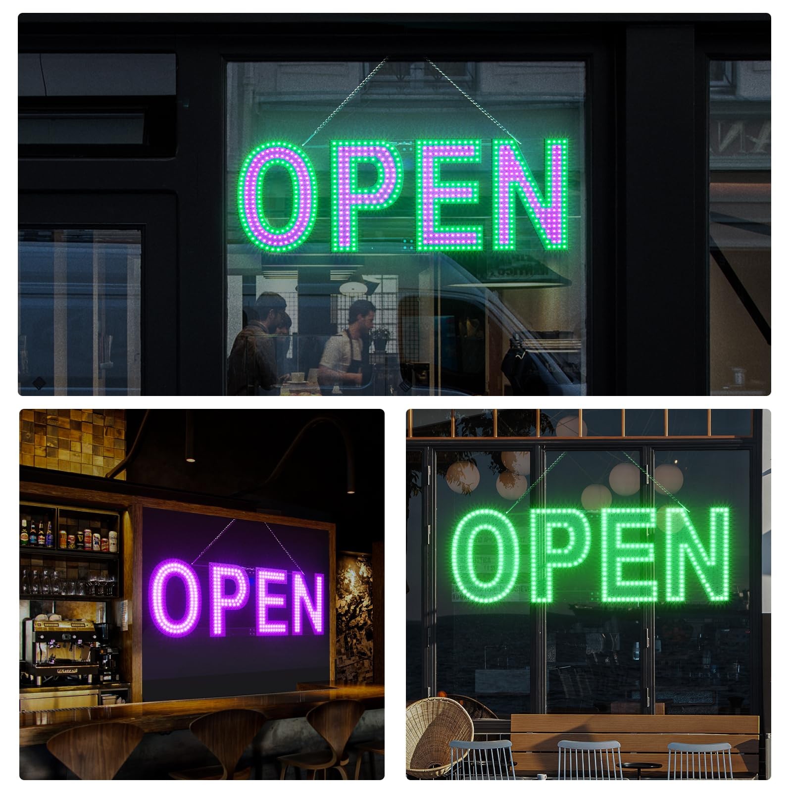 Large LED Open Signs for Business Super Bright – 30×10 in 30″x10″, Pink&Green