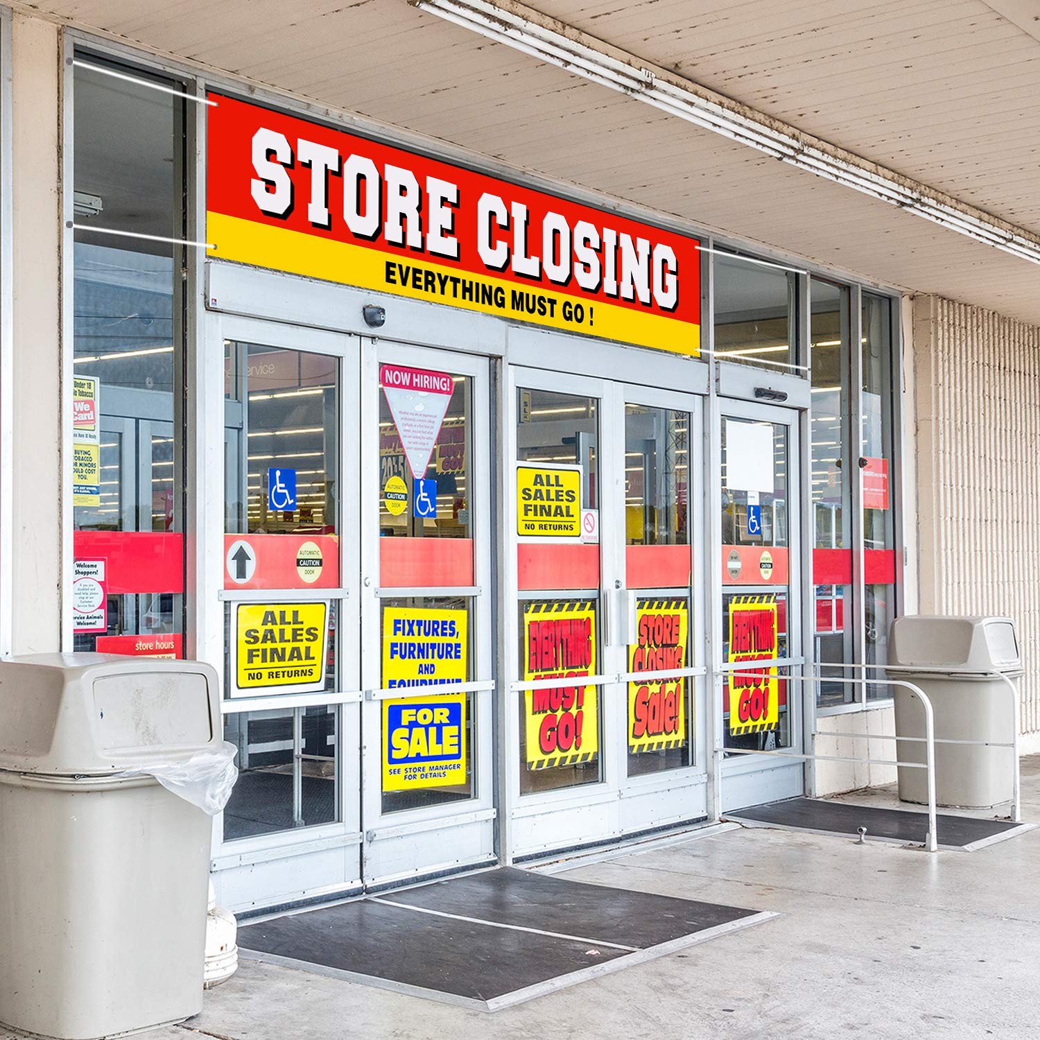 Large Store Closing Sign Banner 50 x 300 cm, Red, Yellow, White, Black