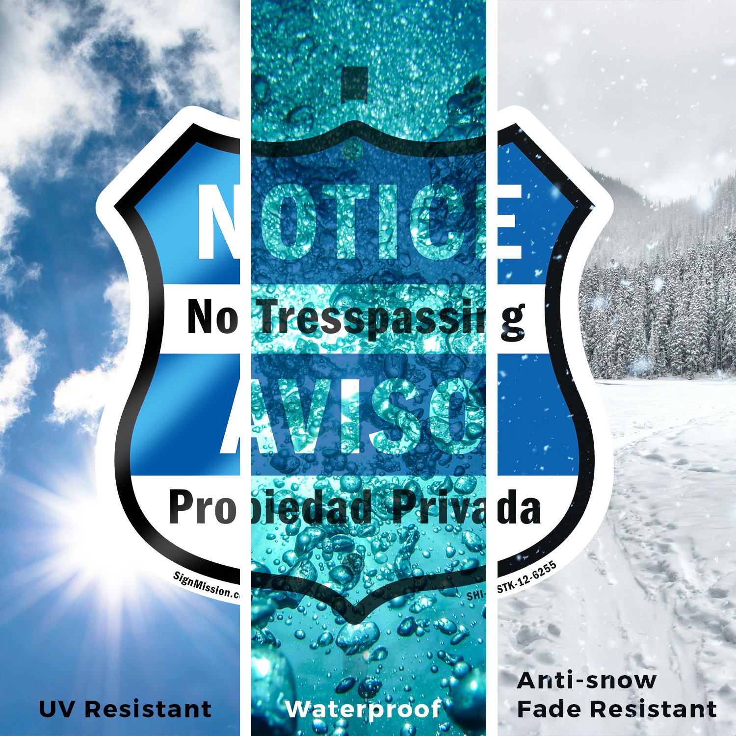 Notice No Trespassing Bilingual English / Spanish Shield Shaped Sign With Stake