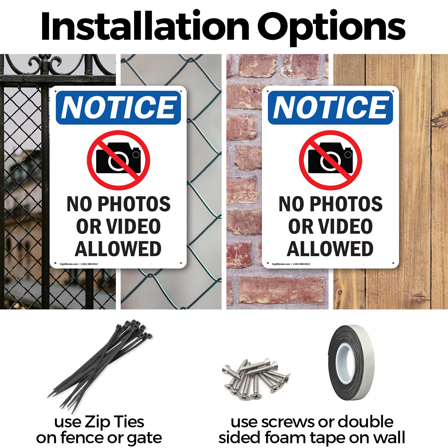 (2 Pack) No Photos Or Video Allowed OSHA Notice Sign Decal Metal Plastic