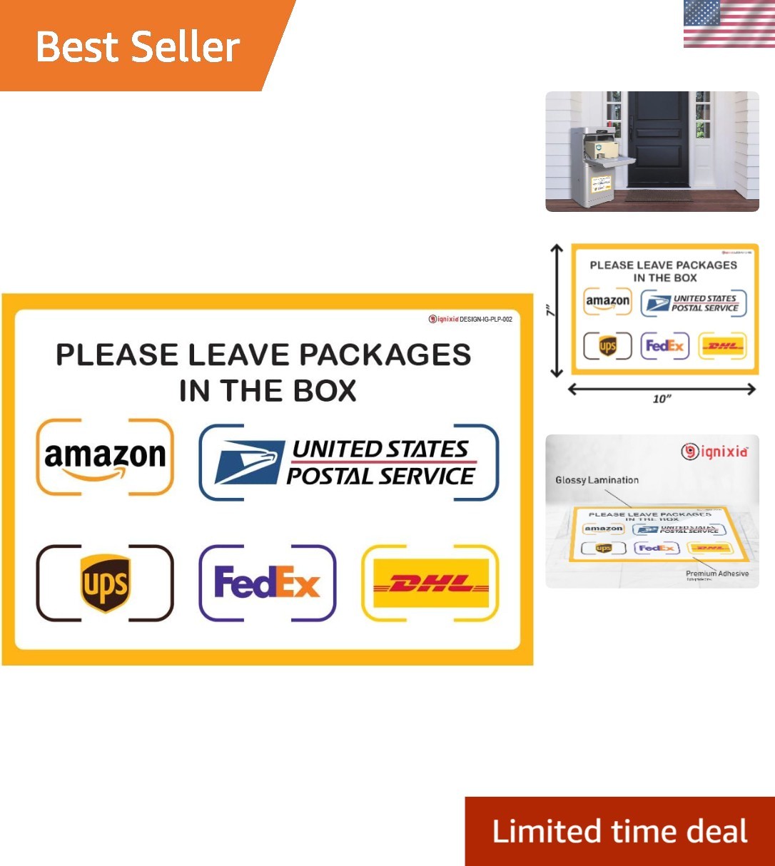 Decal Pack of 2: 10×7 Self-Adhesive Package Delivery Signs for Secure Drop-Off
