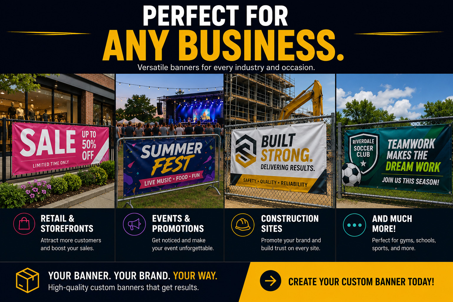 Custom Vinyl Banner Outdoor Waterproof UV Resistant 13oz Heavy Duty Made in USA