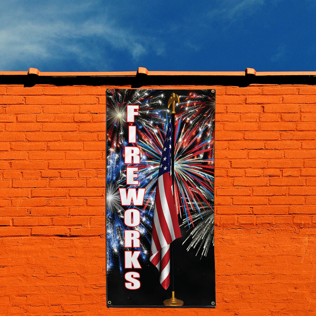 Vertical Vinyl Banner Multiple Sizes Fireworks Flag Retail Outdoor