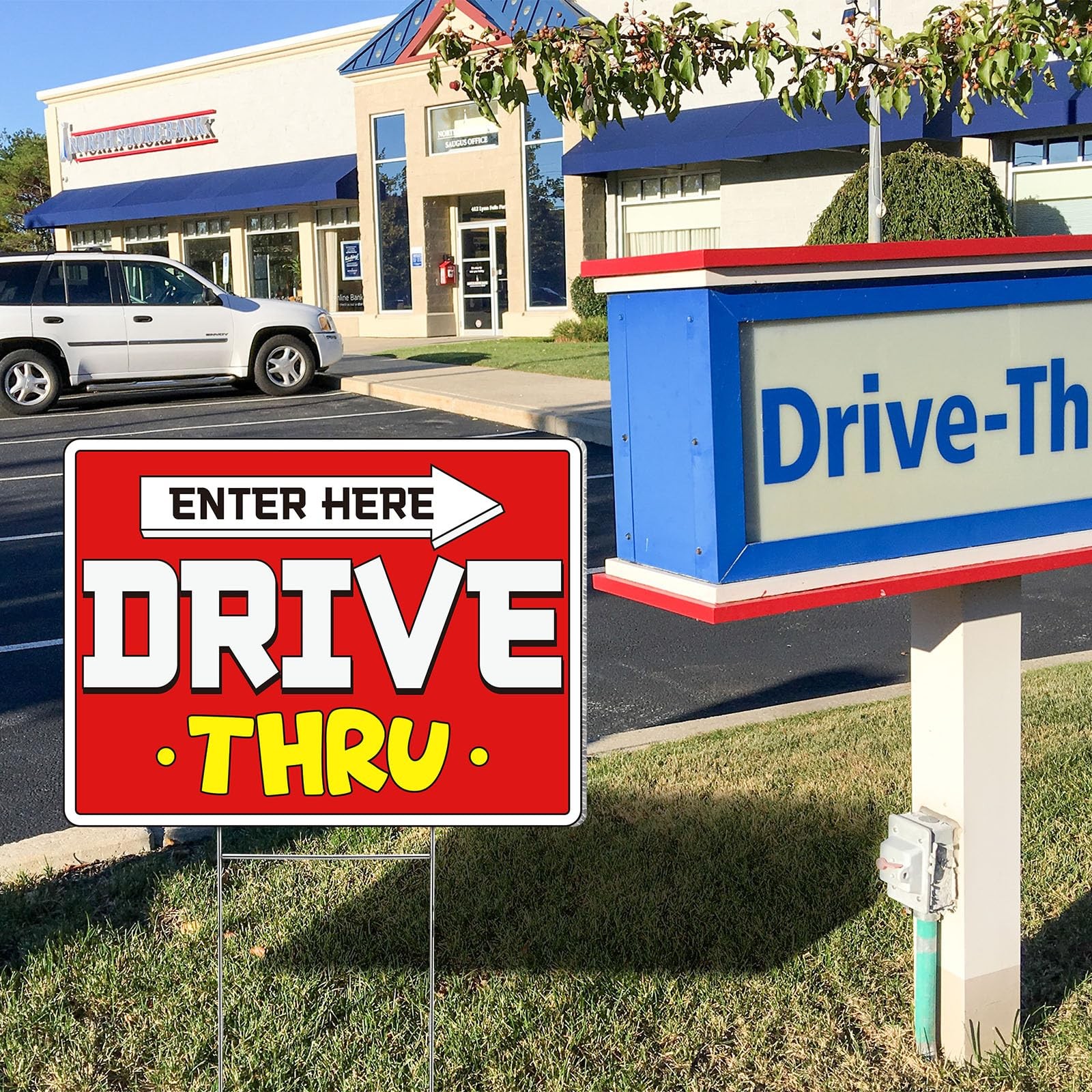 3 Pcs Drive Thru Arrow Enter Yard Sign 16 x 12 Inches Double-sided Red Drive …