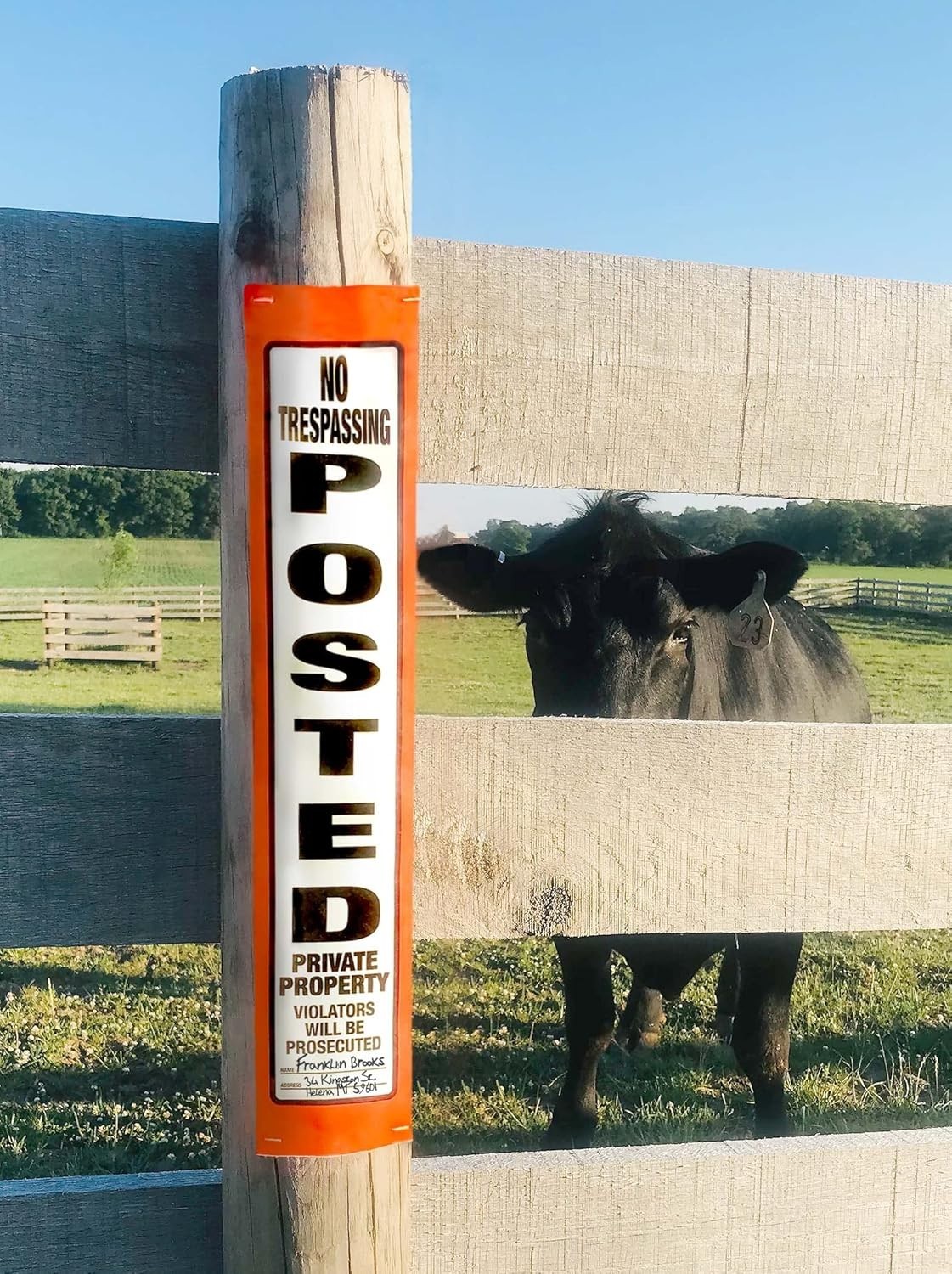 Posted Sign Orange No Trespassing for outdoors – 4″ x 20″ 100 per Roll –