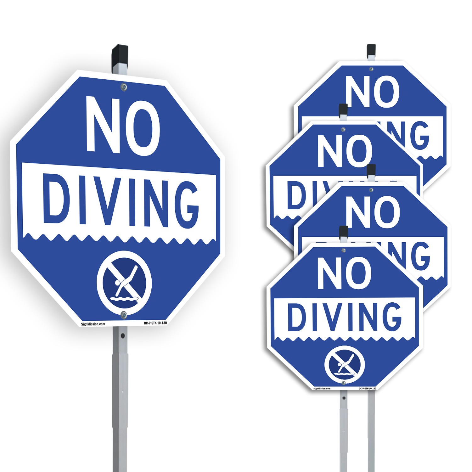 No Diving Octagon Sign With Stake Weather Resistant UV Protected Made in the USA