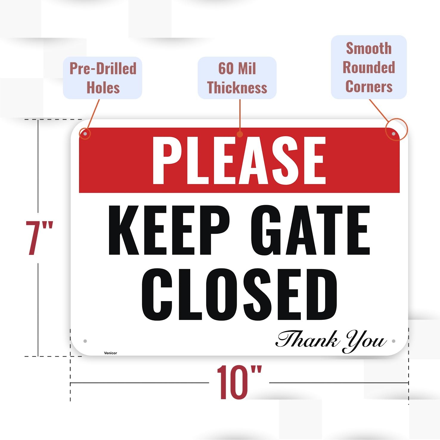 Please Keep Gate Closed Sign 2 PC 10×7 Inches Aluminum Close Gate Thank You