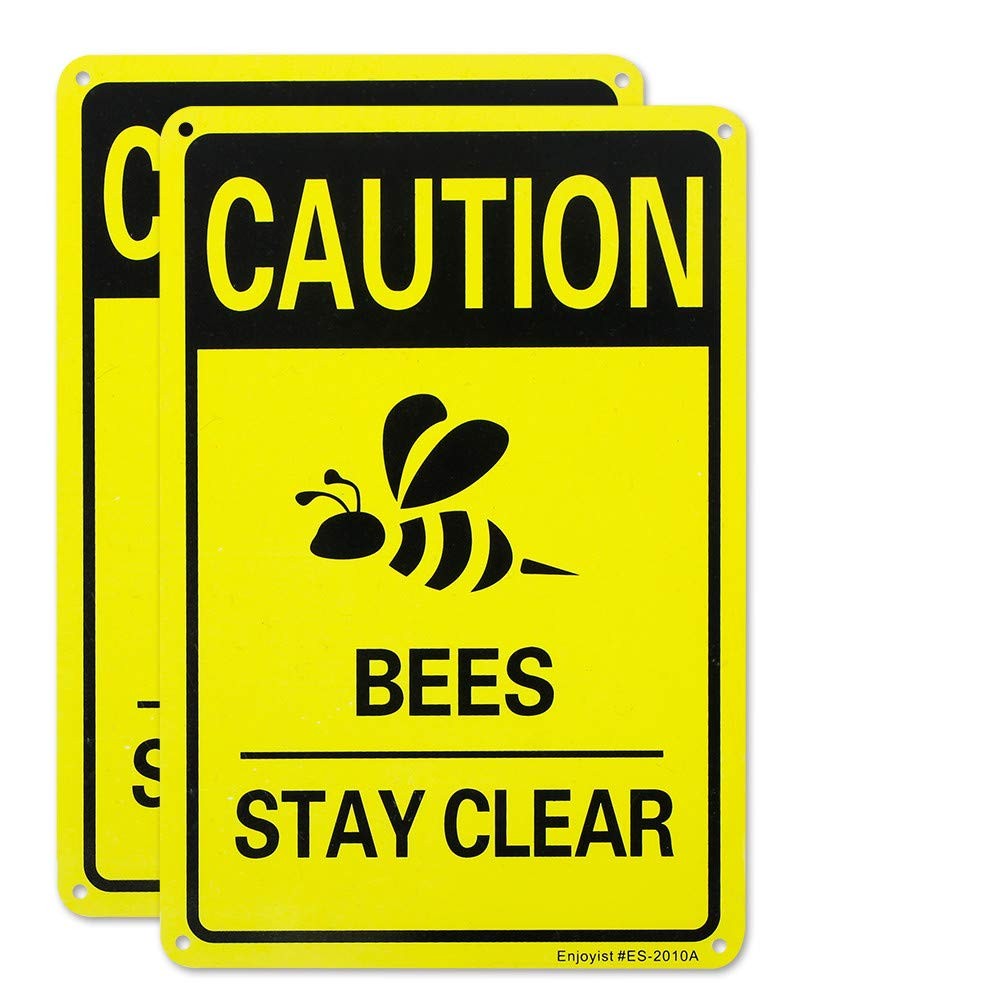 2 PCS Caution Bees Stay Clear Sign 10×7 Inch 0.04 Aluminum Reflective Wall