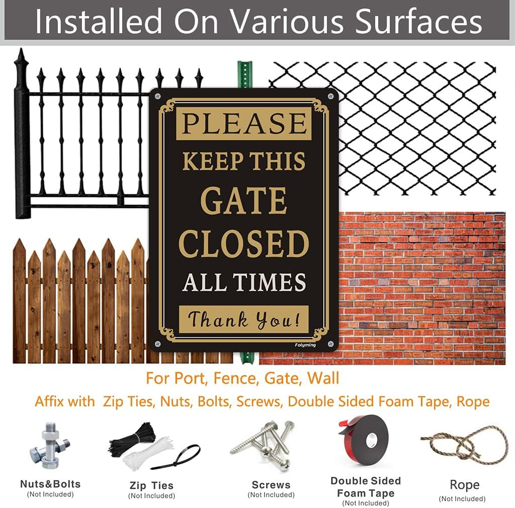 2 Pack Please Keep Gate Closed at All Times Signs 10 X 7 Inches Metal