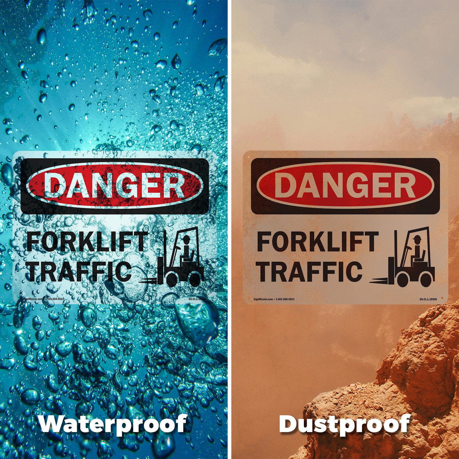 Forklift Traffic OSHA Danger Sign Metal, Plastic, Or Decal – 5 or 10 Pack