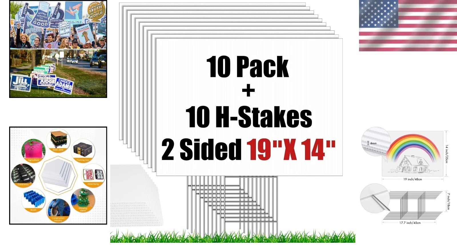 Commercial Quality 10 Blank Yard Signs 19×14 inches with Easy-Mount Metal Stakes