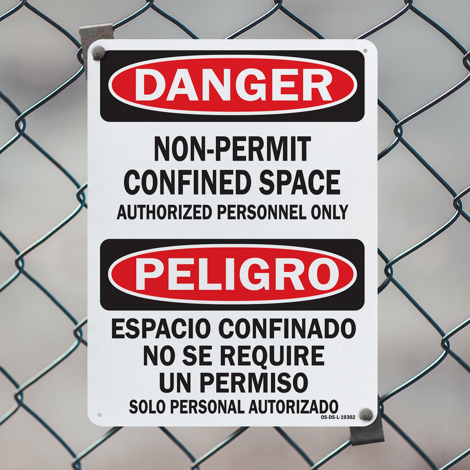 Confined Space None Permit Bilingual OSHA Danger Sign Or Decal – 5 or 10 Pack