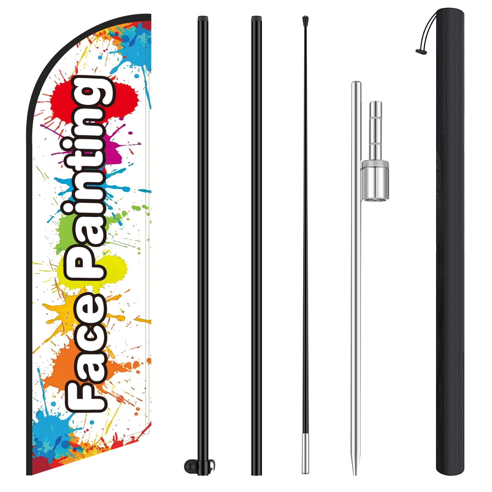 Face Painting Feather Flag with Pole 11.5 ft Windless Banner Ground Stake Pro