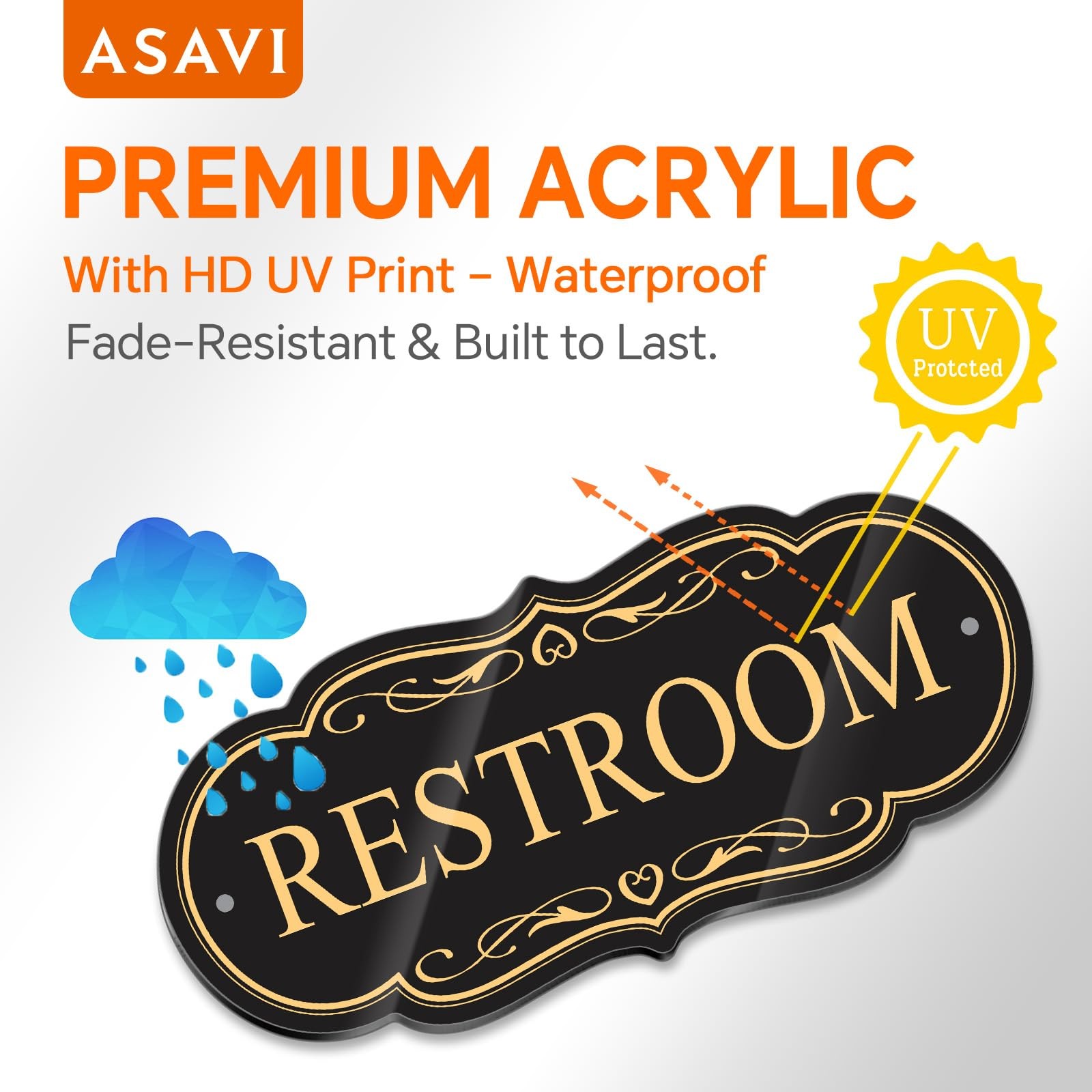 Restroom Sign 8×3.5 Inch Waterproof Acrylic SelfAdhesive Black Gold Decor