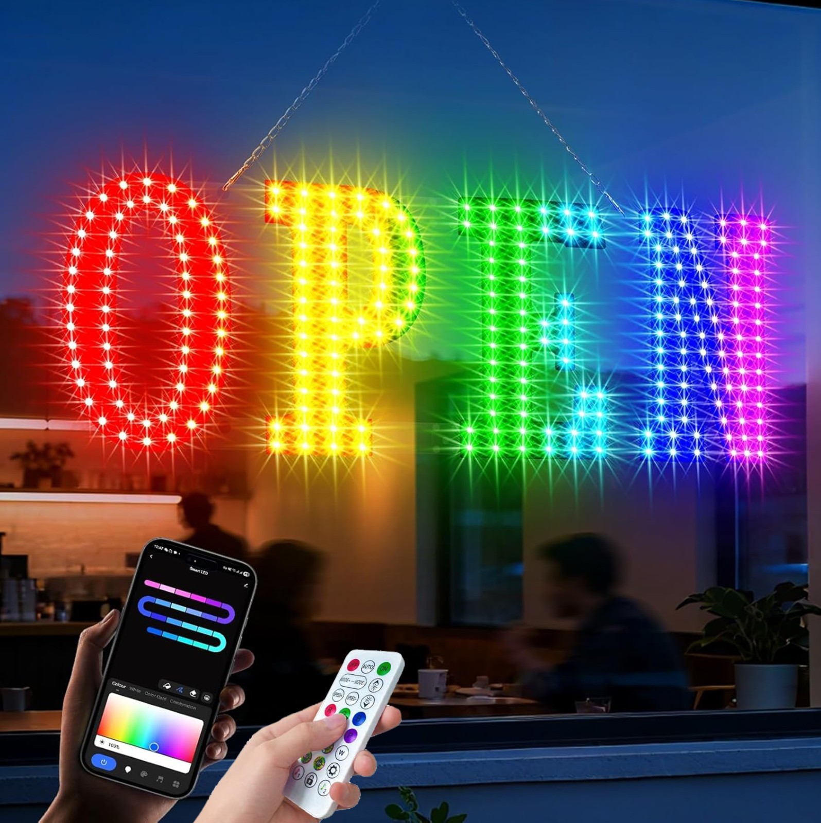 LemonNova LED Open Sign, 30”x10”, Remote Control, Smart App, Edit Colors, Flash