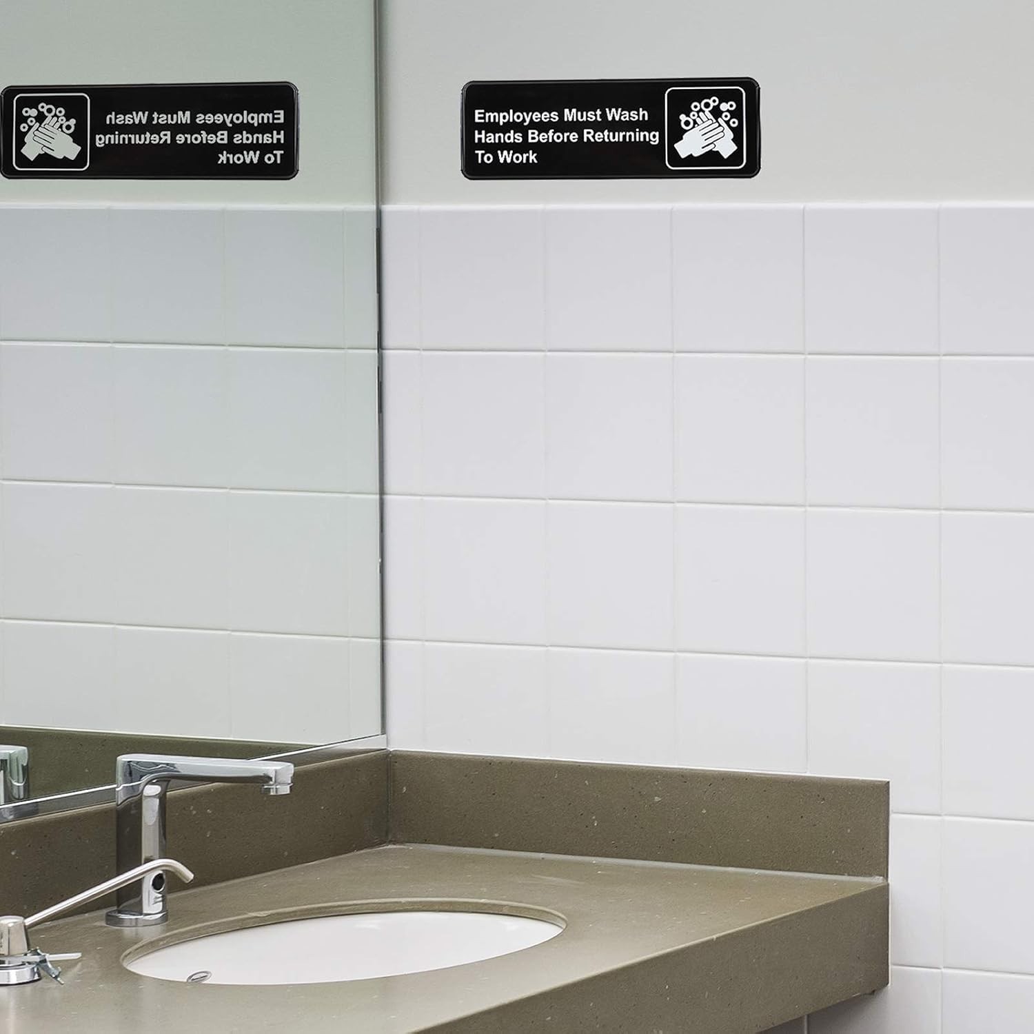 Employees Must Wash Hands Sign 3 by 9 for Restaurant’s Restroom & Kitchen 4-Pack