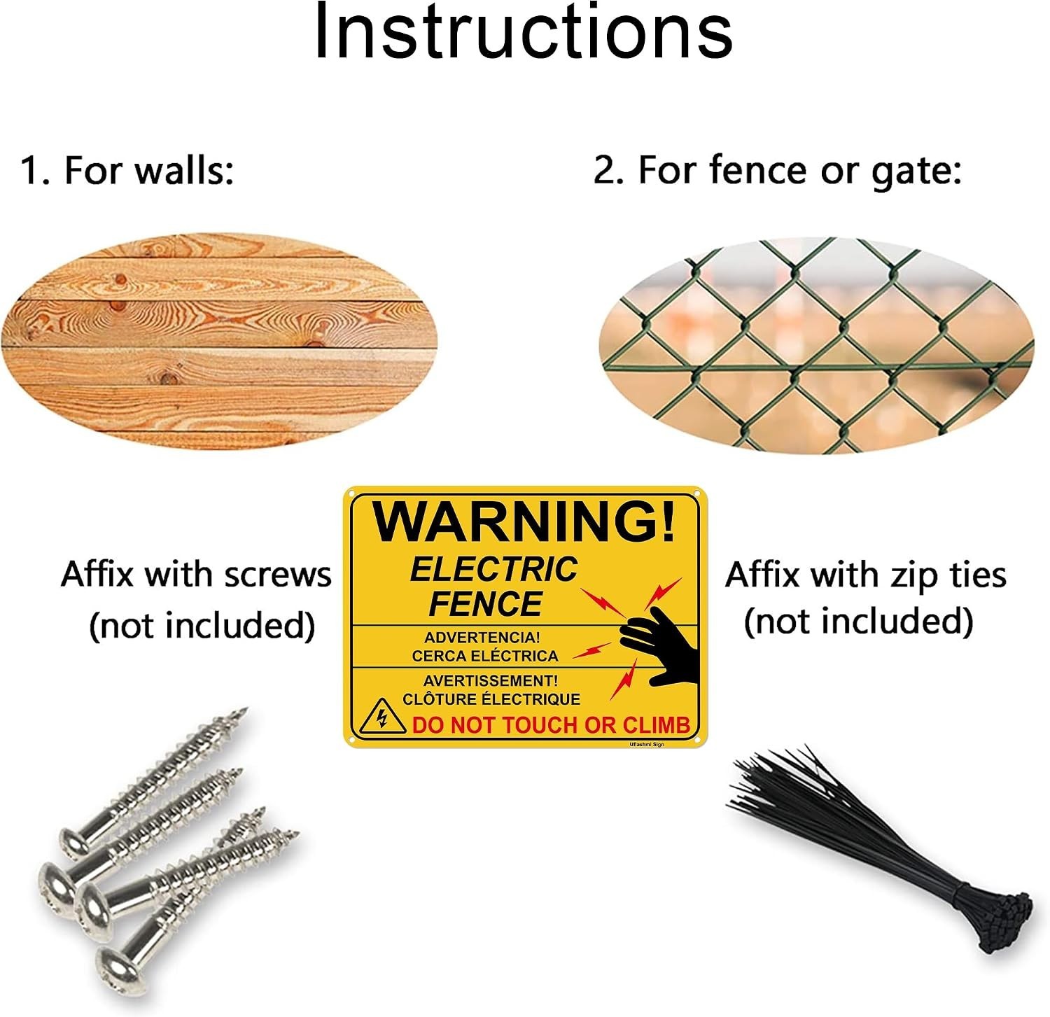 Electric Fence Warning Sign, Metal s, 10” x 7”, 2 Pack