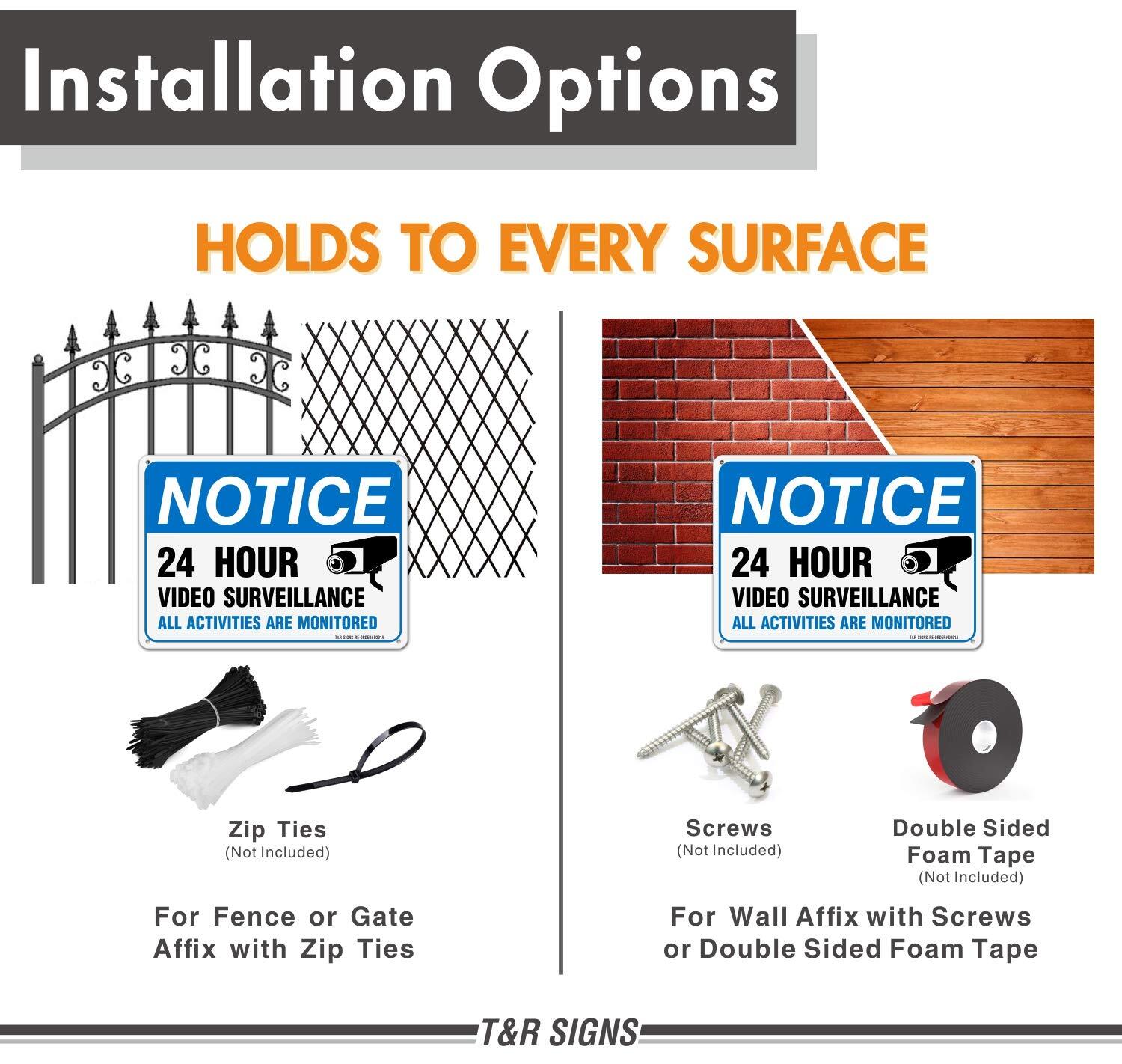 2 Pack Reflective Warning Sign 24 Hour Video Surveillance Sign