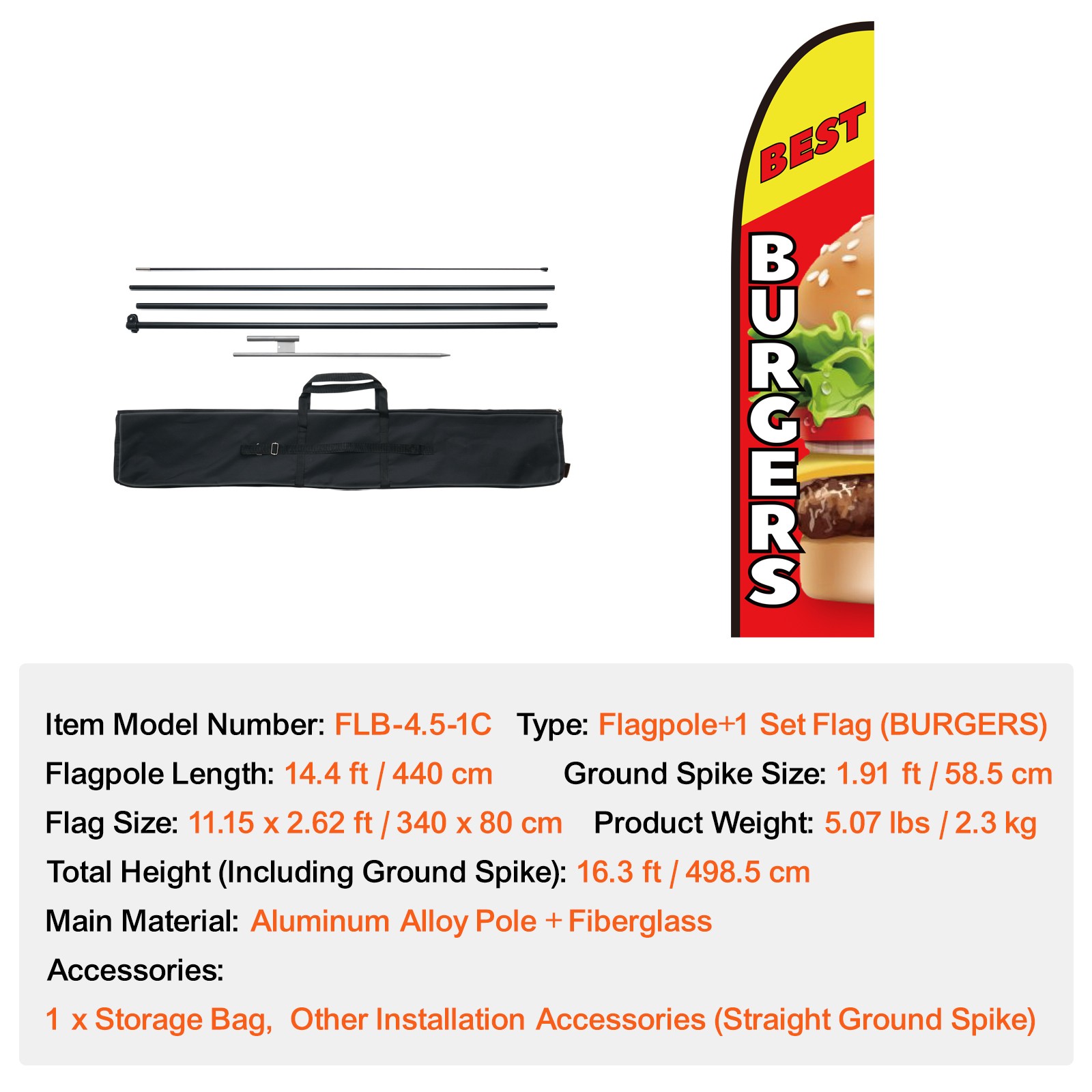 VEVOR Burger Restaurant Advertising Feather Flag Kit Swooper Flag Poles 16.3 FT
