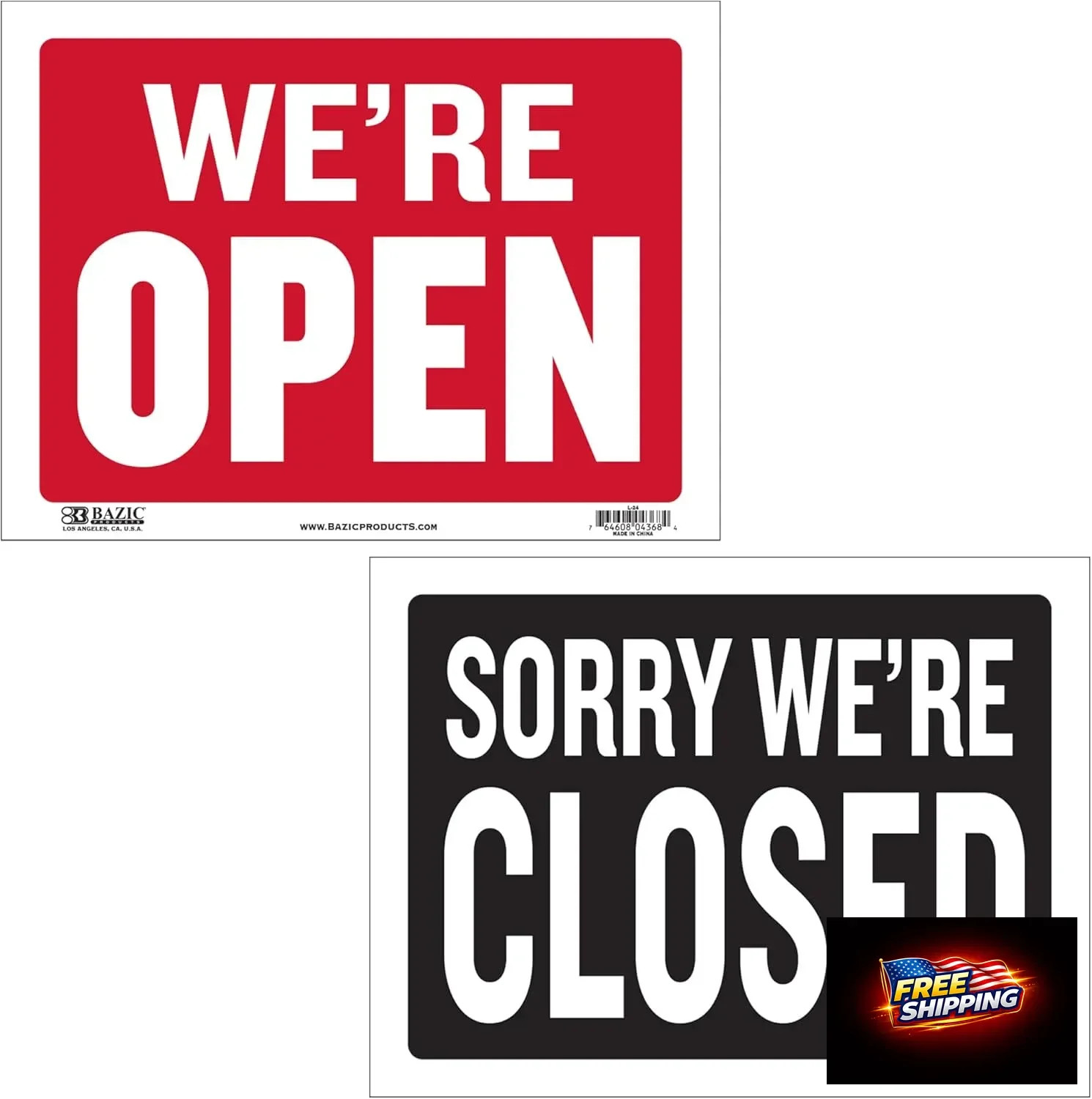BAZIC Products Open & Closed Sign 12″x16″, Double Sides Plastic Vinyl Signs, Bus