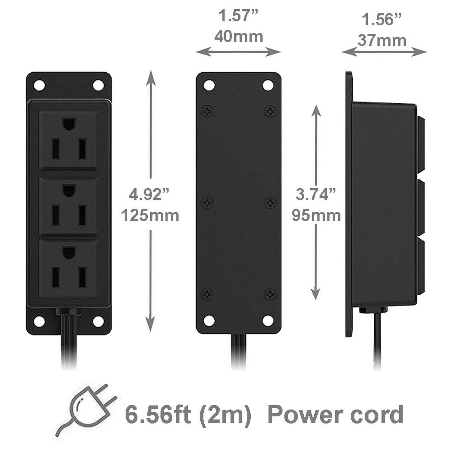Surface Mounted Power Strip 3 AC Grounded Outlets Mountable Power Strip Socke…