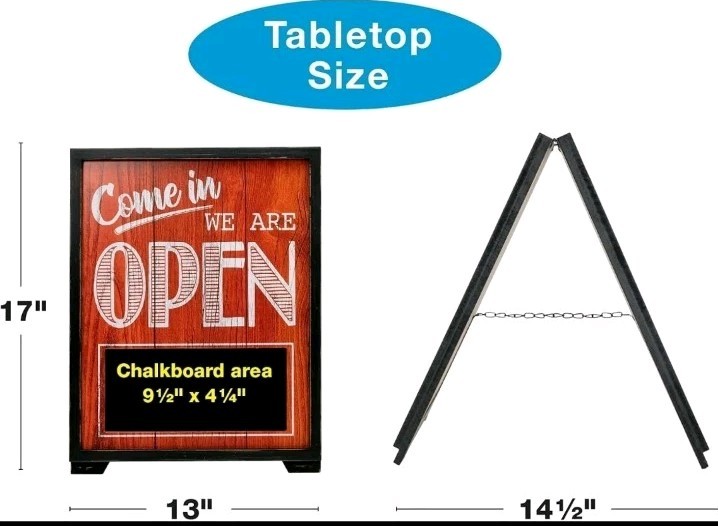 A-Frame Double Sided Wood Tabletop Open/Closed Sign 13Wx17H Rustic w/Chalkboard