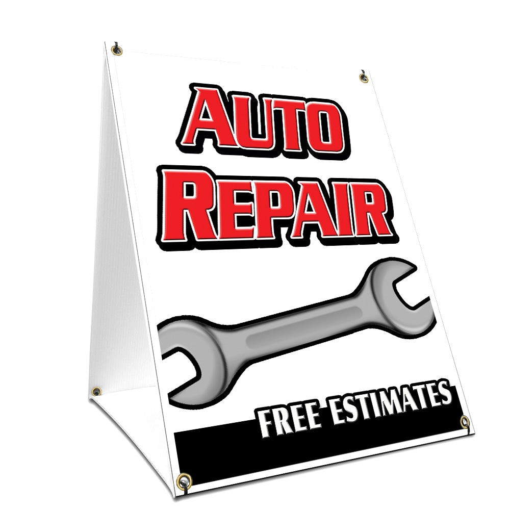 A-frame Sidewalk Auto Repair Free Estimates Sign With Graphics On Each Side
